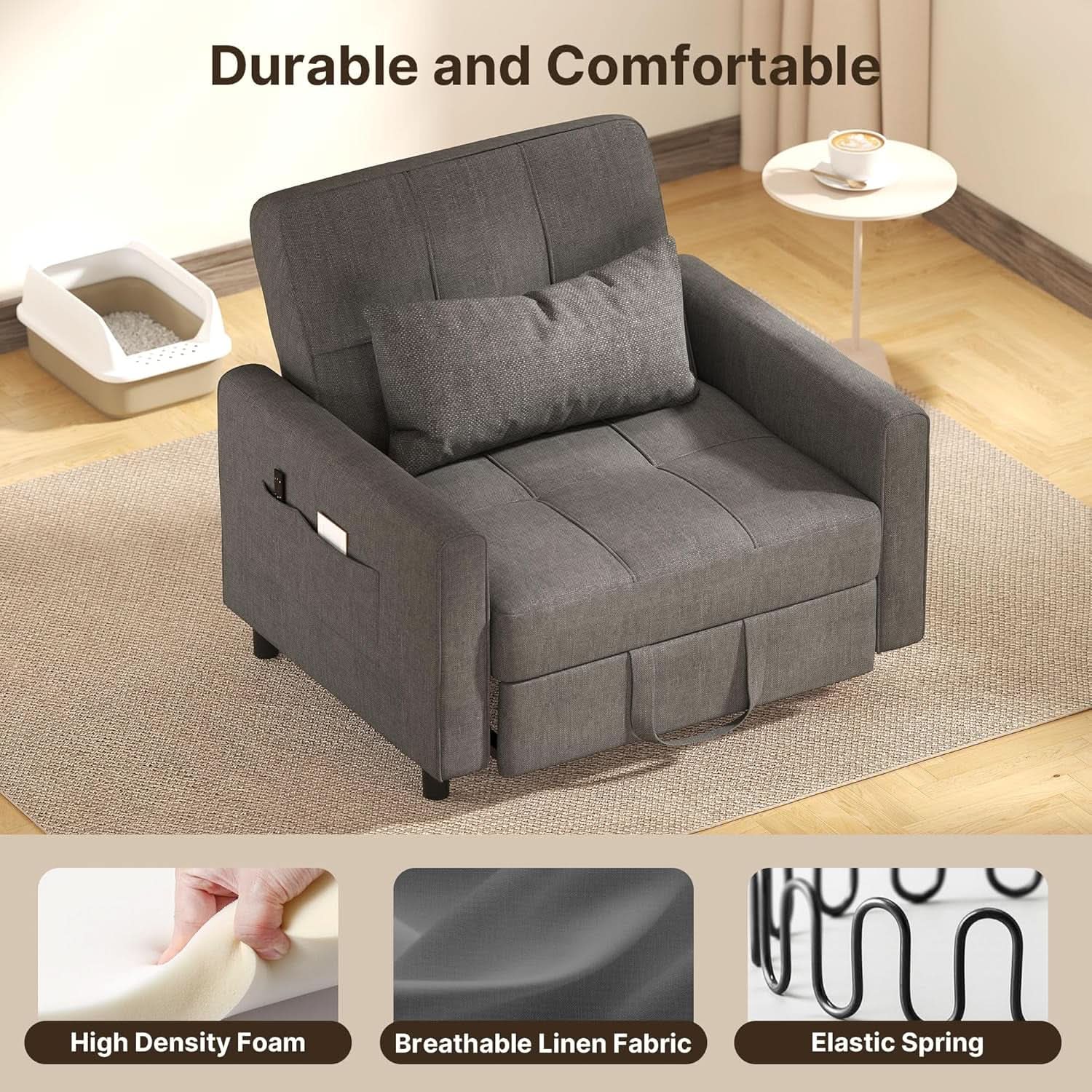 Convertible Sofa Bed Chair with Adjustable Backrest Design from PriceLows™