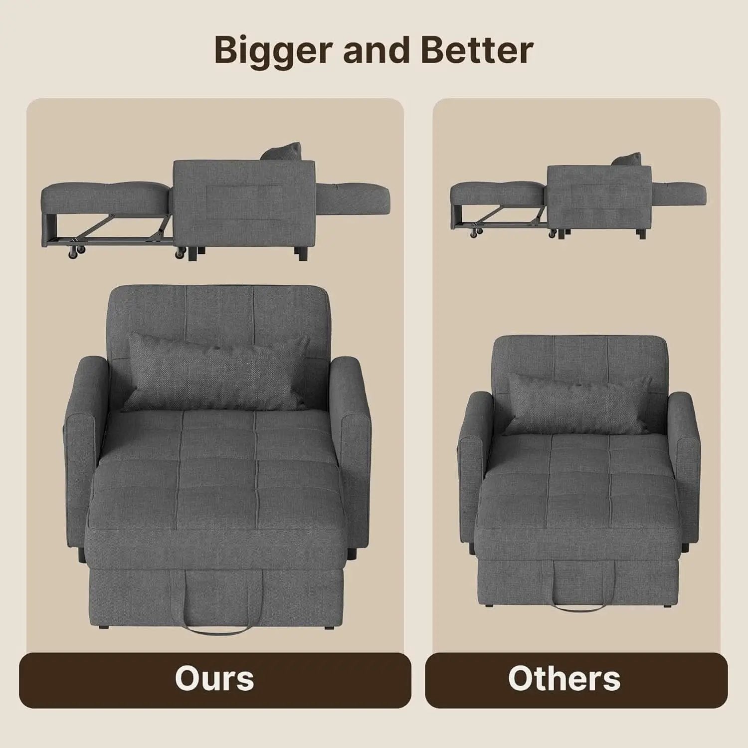Convertible Sofa Bed Chair with Adjustable Backrest Design from PriceLows™