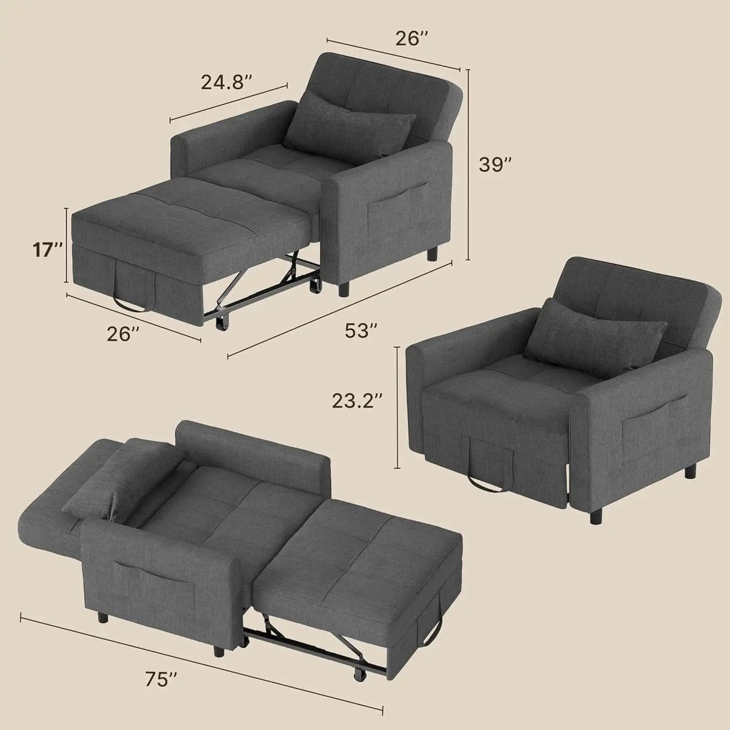 Convertible Sofa Bed Chair with Adjustable Backrest Design from PriceLows™