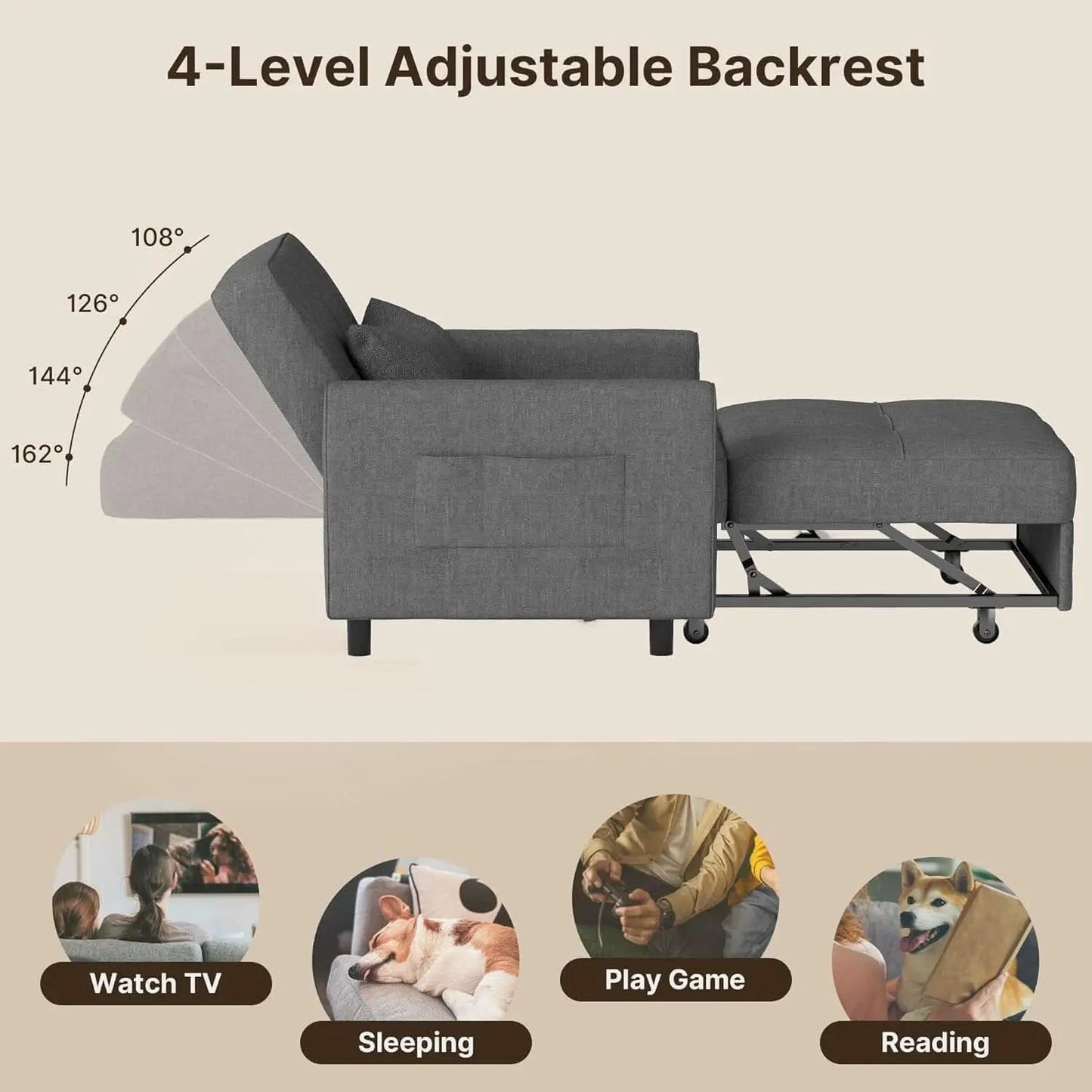 Convertible Sofa Bed Chair with Adjustable Backrest Design from PriceLows™