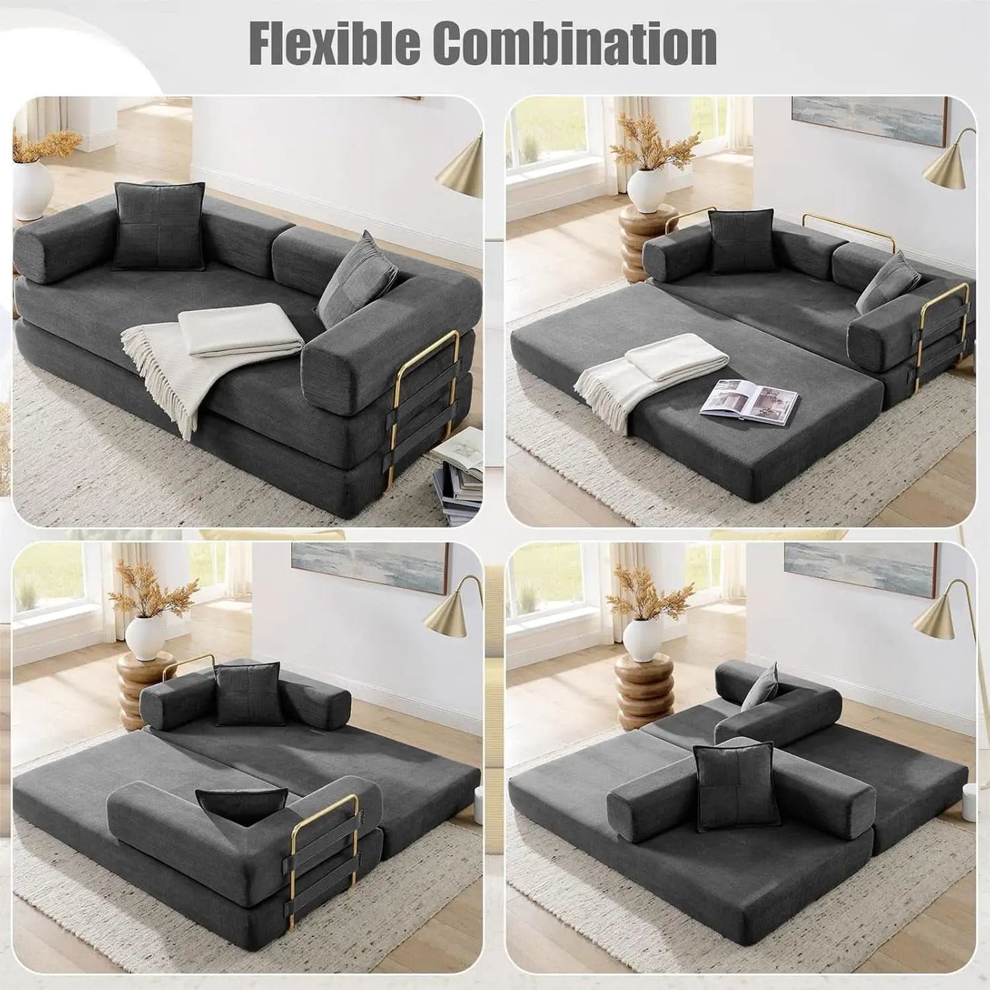 Convertible Sofa Bed with Adjustable Armrests and Comfort from PriceLows™