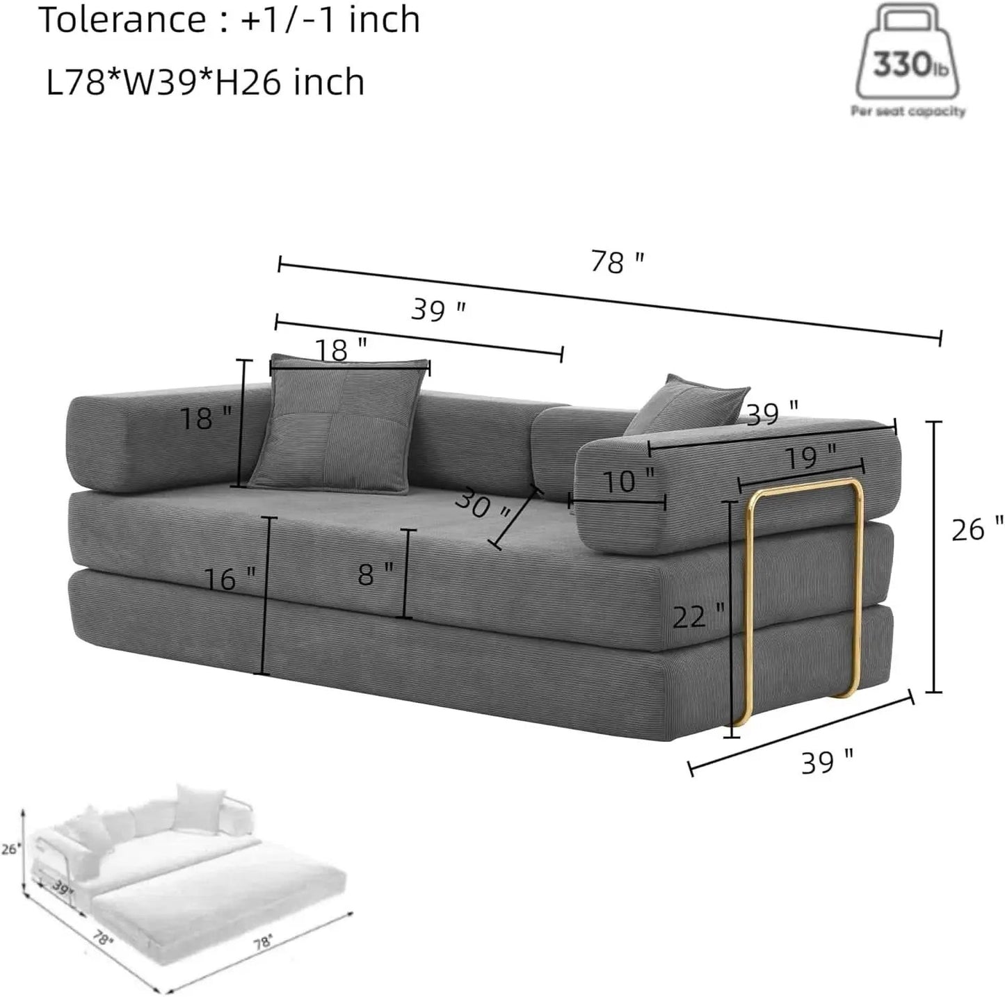 Convertible Sofa Bed with Adjustable Armrests and Comfort from PriceLows™