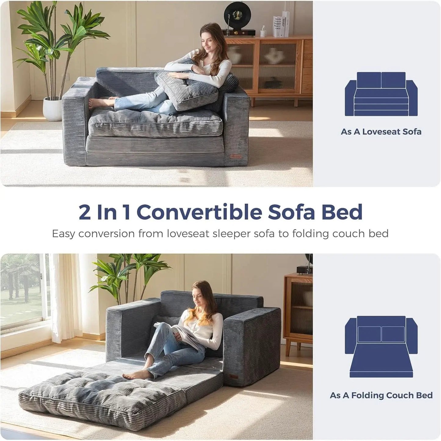 Convertible Sofa Bed With Pillows For Living Room from PriceLows™