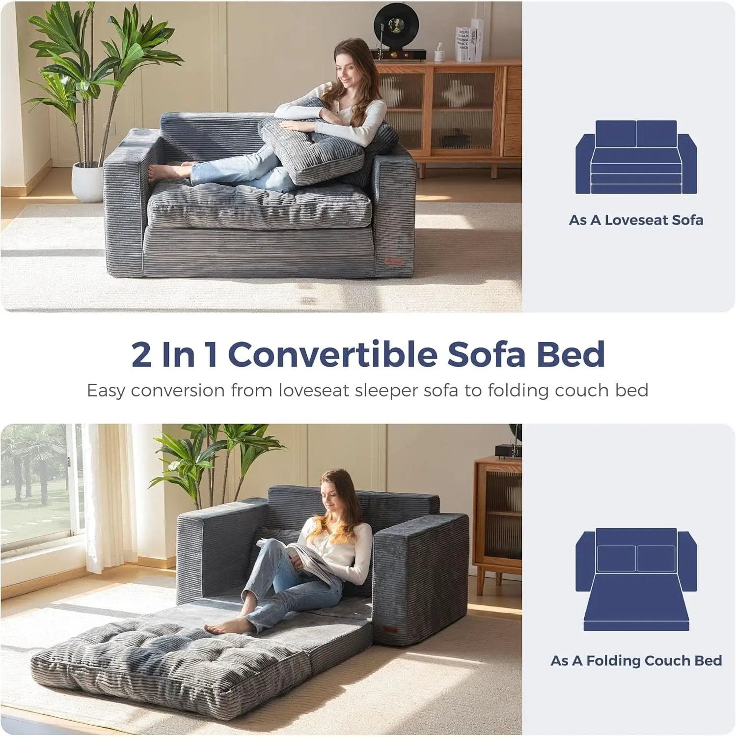 Convertible Sofa Bed With Pillows For Living Room from PriceLows™