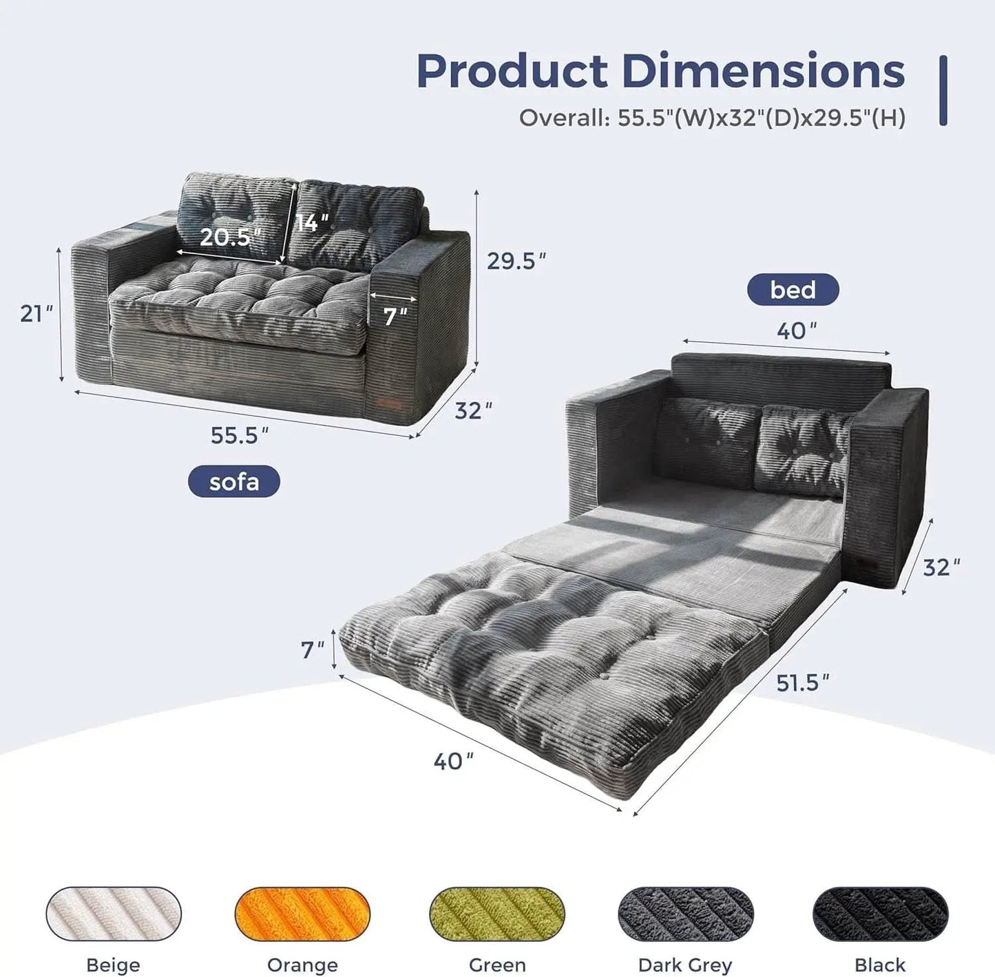 Convertible Sofa Bed With Pillows For Living Room from PriceLows™