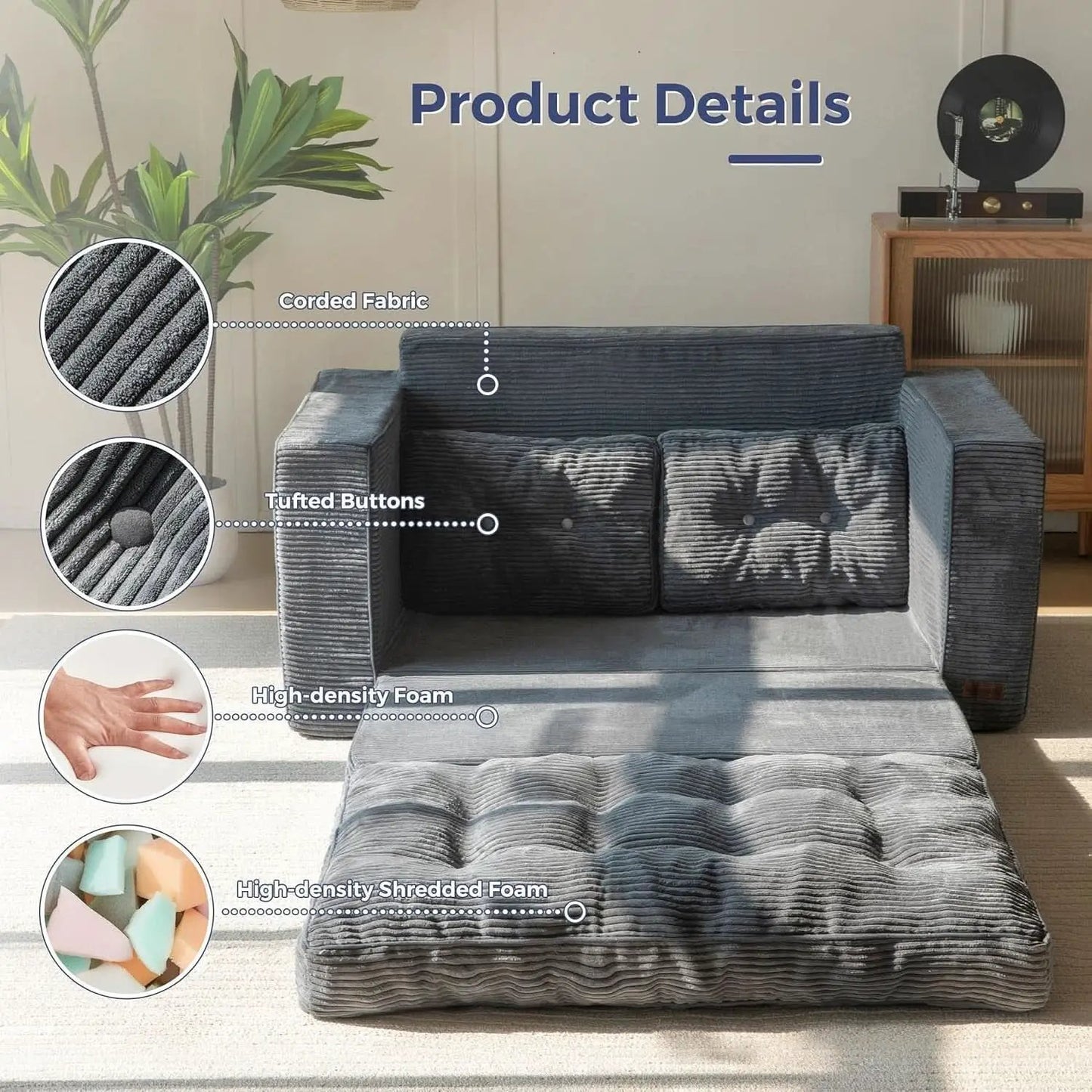 Convertible Sofa Bed With Pillows For Living Room from PriceLows™