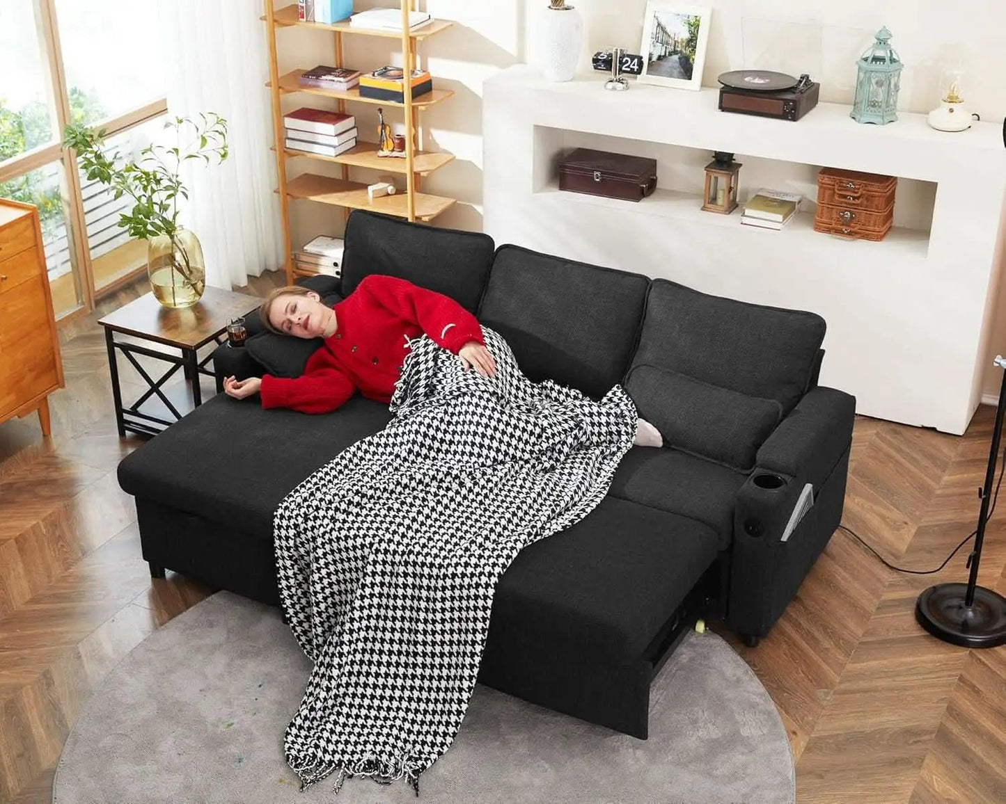 Convertible Sofa Bed with Storage and Cup Holder from PriceLows™