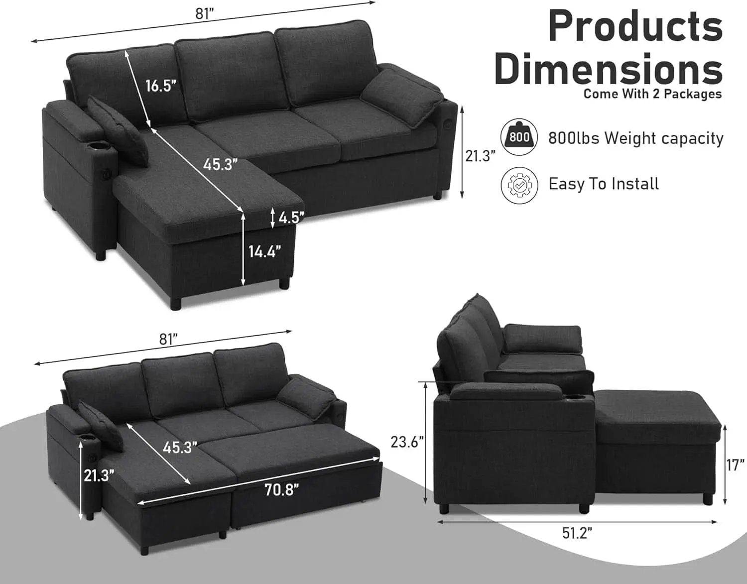 Convertible Sofa Bed with Storage and Cup Holder from PriceLows™