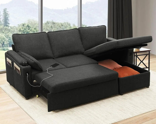 Convertible Sofa Bed with Storage and Cup Holder from PriceLows™
