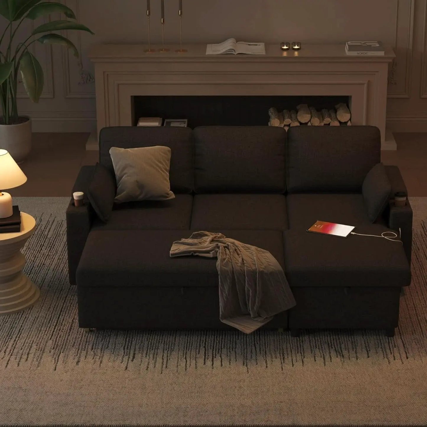 Convertible Sofa Bed with Storage and Cup Holder from PriceLows™