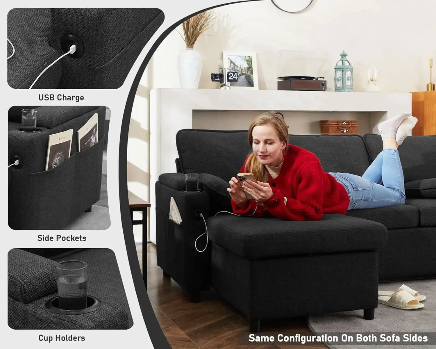 Convertible Sofa Bed with Storage and Cup Holder from PriceLows™