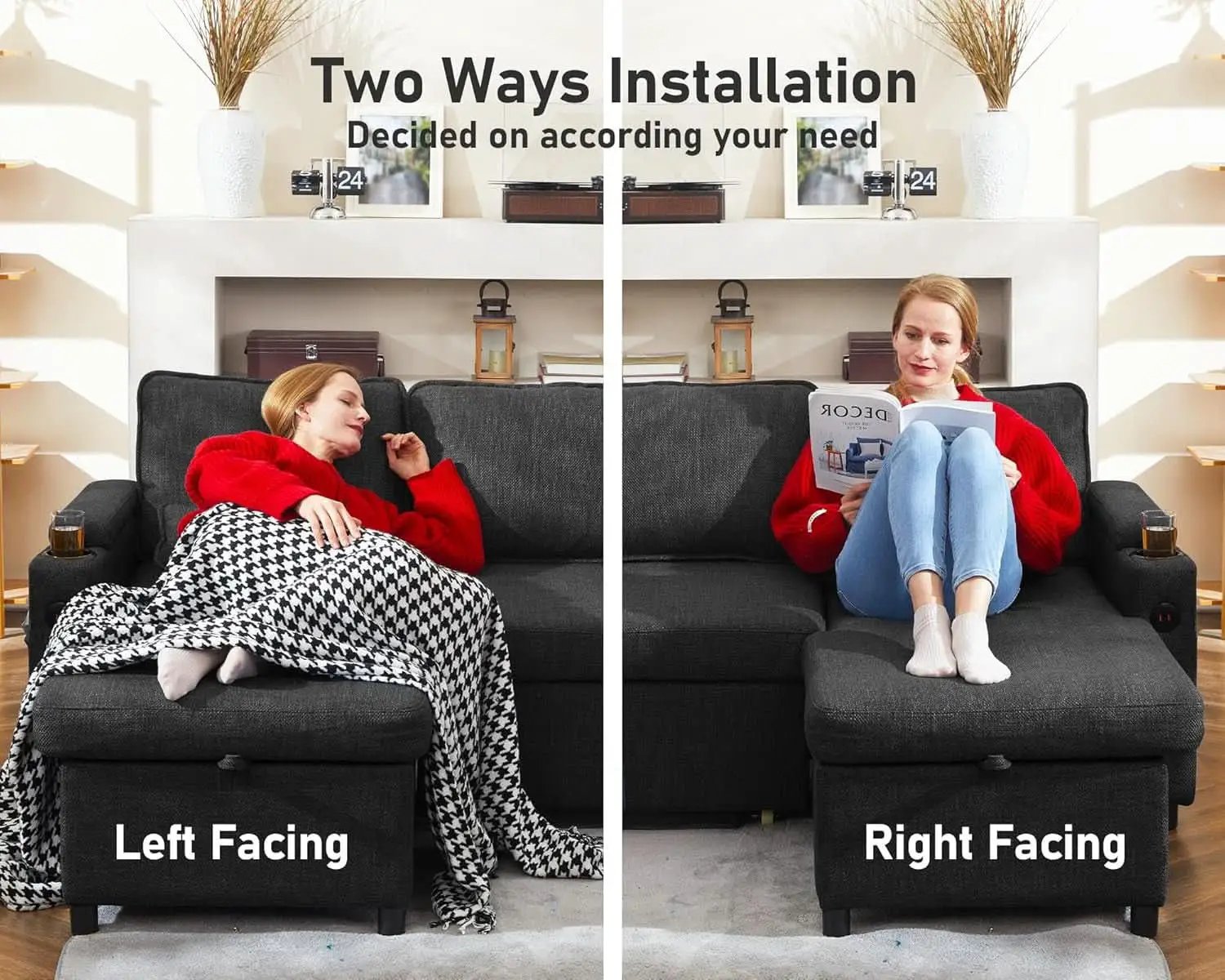 Convertible Sofa Bed with Storage and Cup Holder from PriceLows™