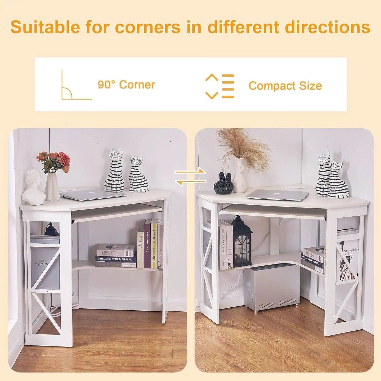 Corner Computer Desk with Keyboard Tray and Storage Shelves from PriceLows™
