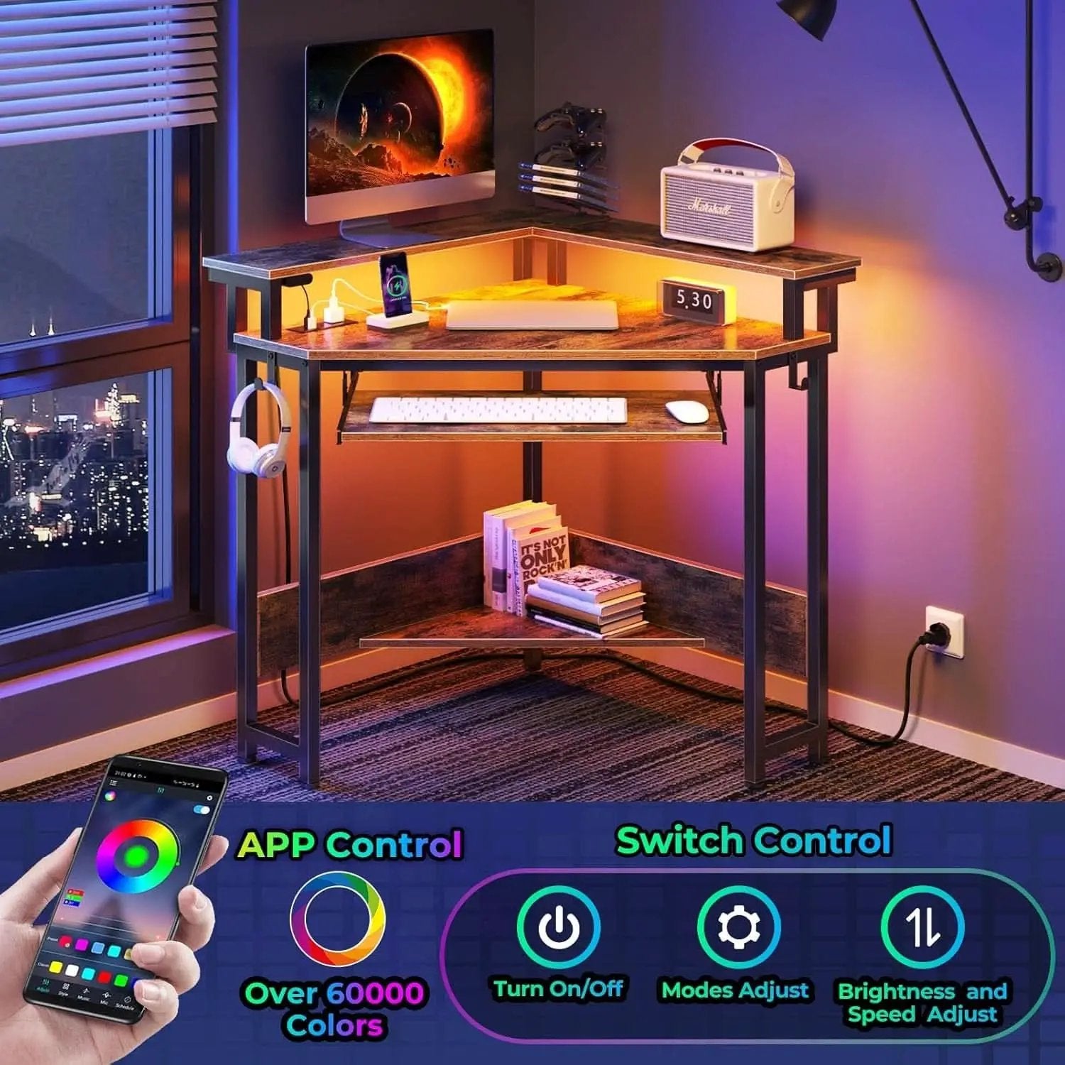 44.5 Inch Wide Corner Desk With Power Outlets Compact from PriceLows™