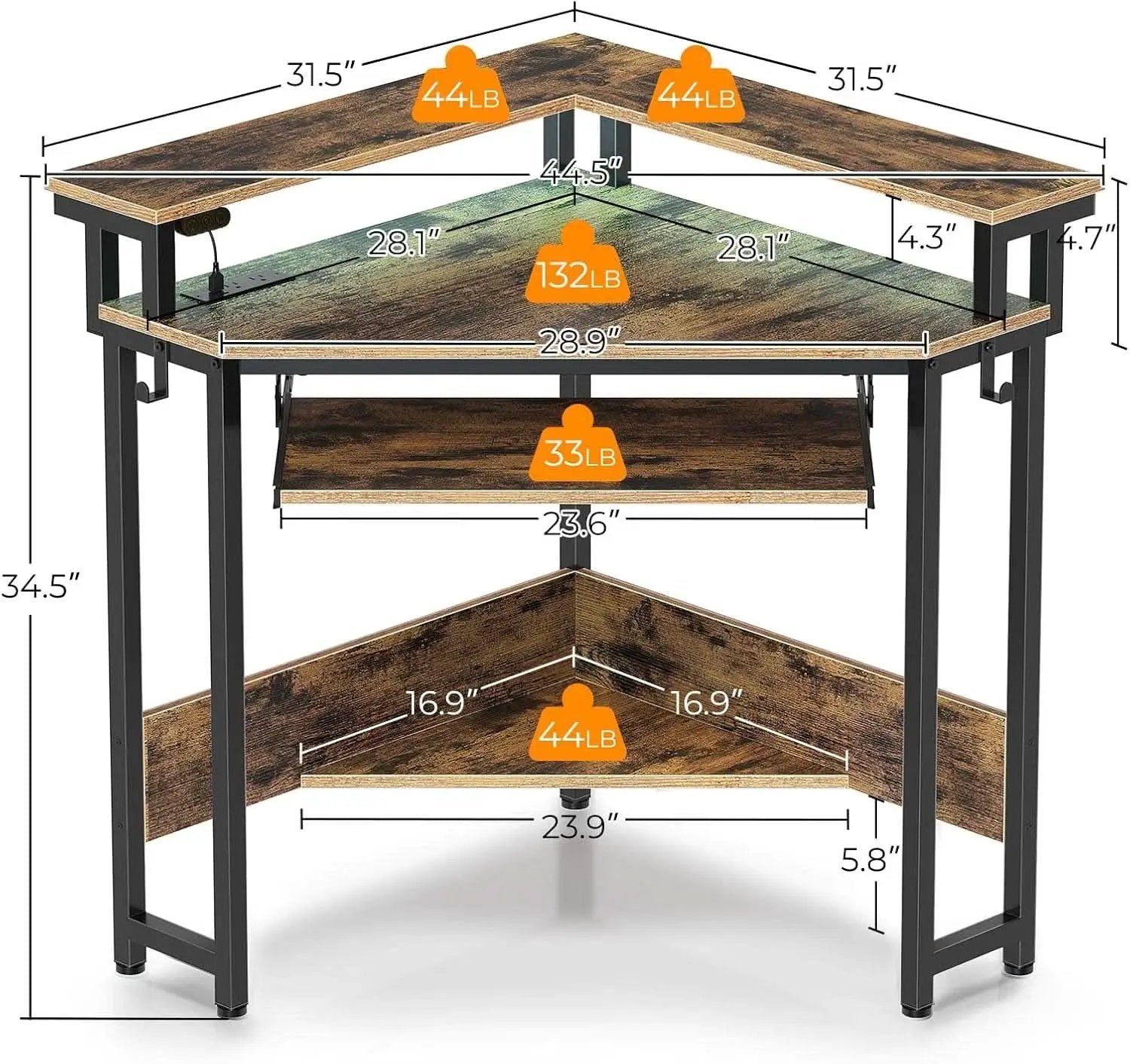 44.5 Inch Wide Corner Desk With Power Outlets Compact from PriceLows™