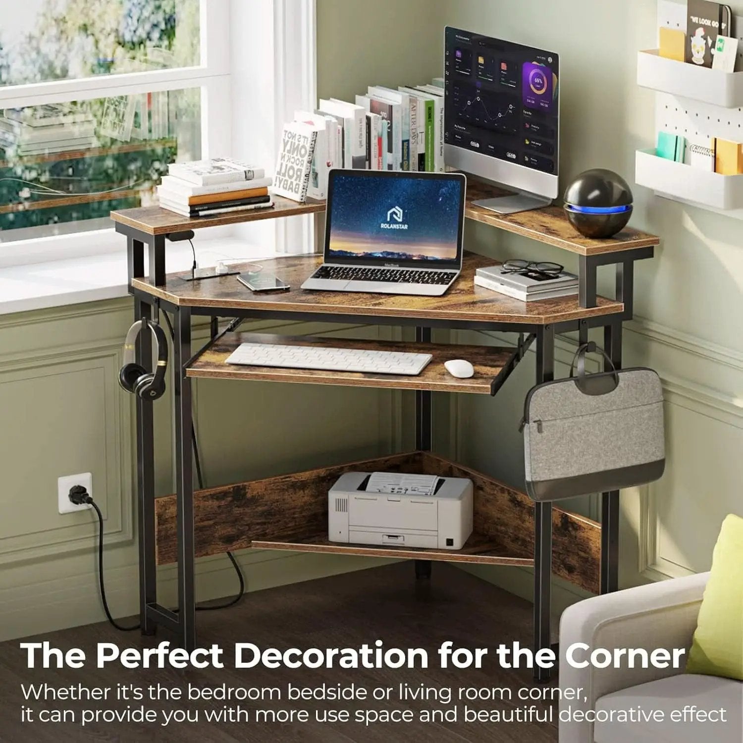 44.5 Inch Wide Corner Desk With Power Outlets Compact from PriceLows™