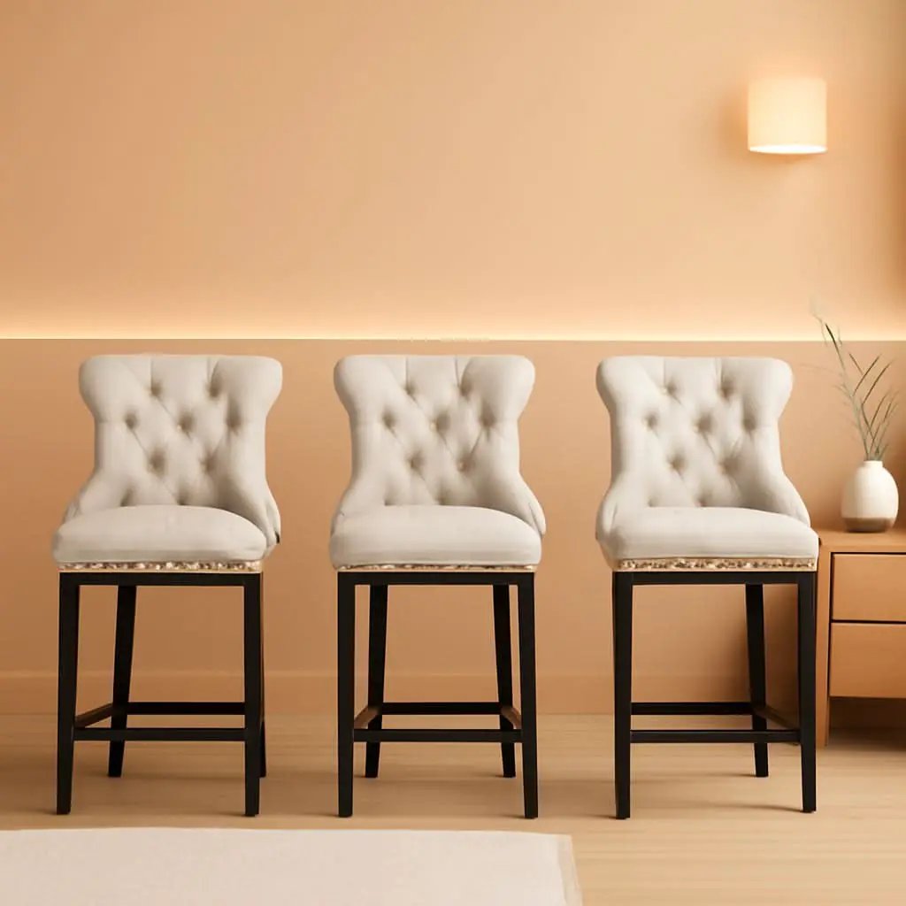 24 Inch Counter Height Bar Stools Beige With Back Faux Leather from PriceLows™