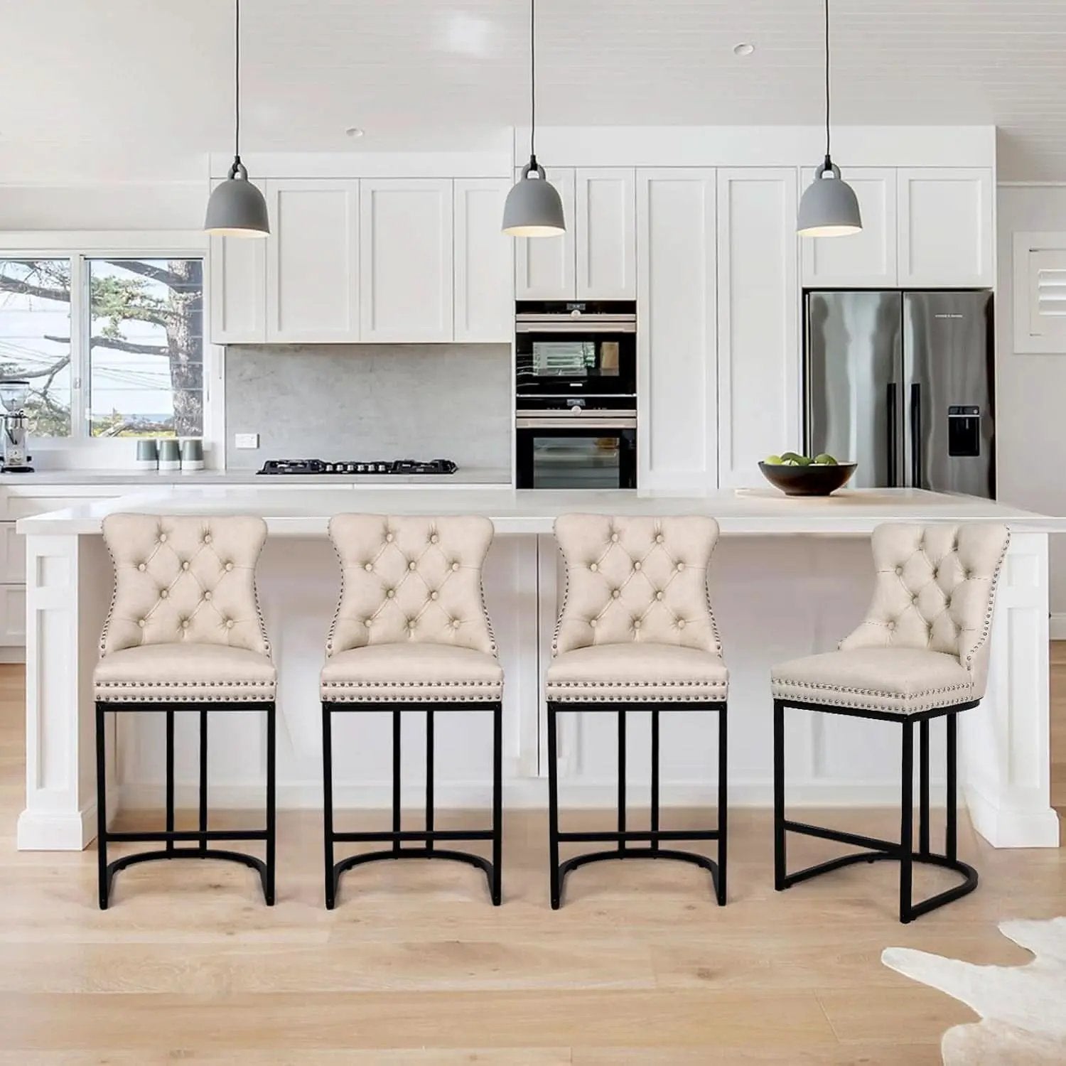 24 Inch Counter Height Bar Stools Beige With Back Faux Leather from PriceLows™