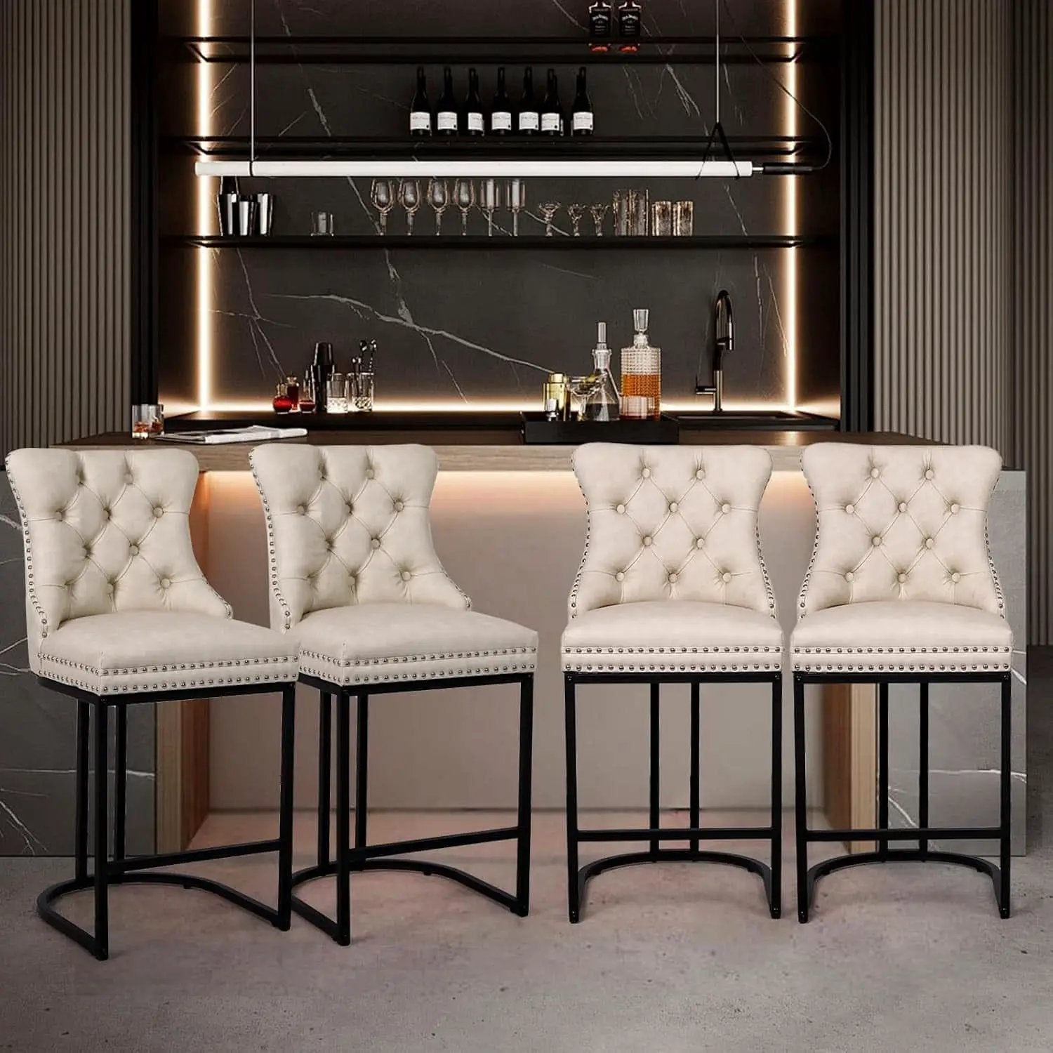 24 Inch Counter Height Bar Stools Beige With Back Faux Leather from PriceLows™