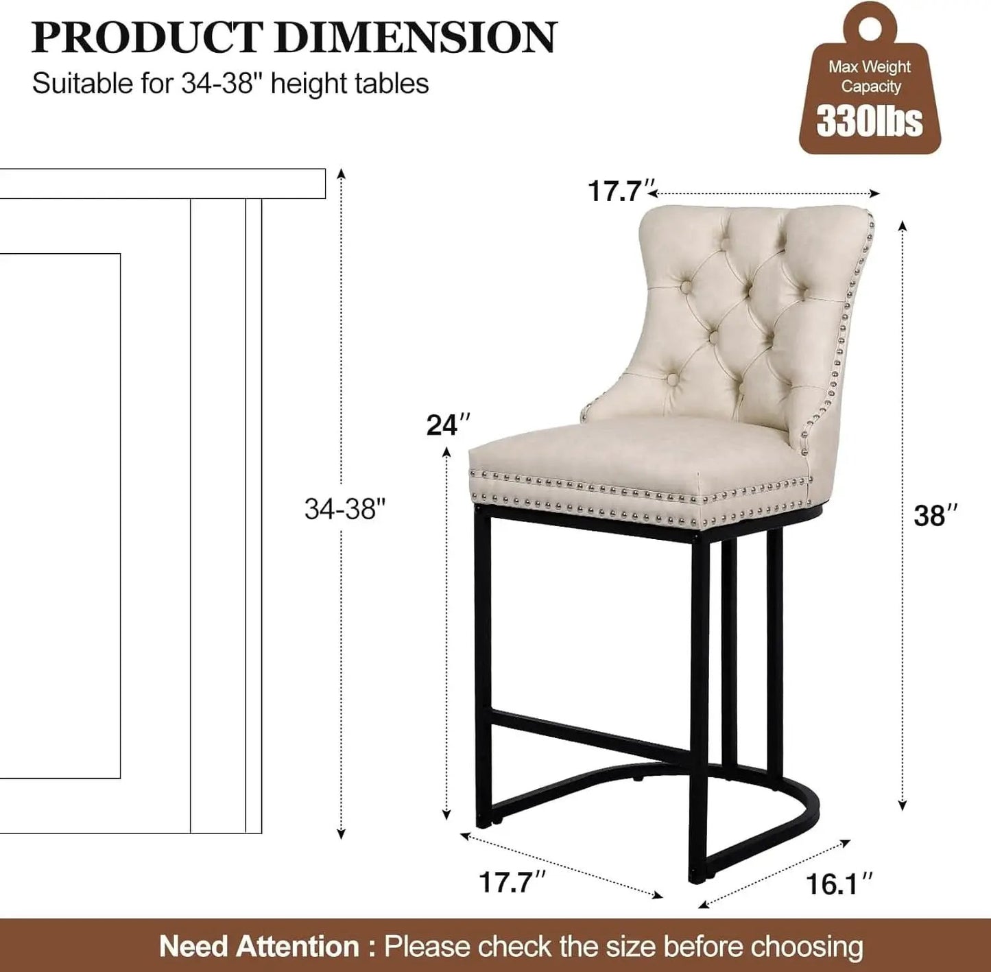 24 Inch Counter Height Bar Stools Beige With Back Faux Leather from PriceLows™