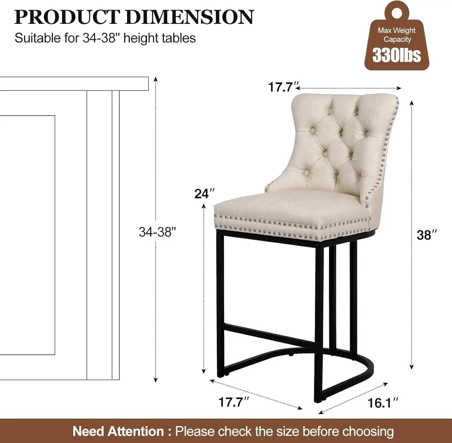 24 Inch Counter Height Bar Stools Beige With Back Faux Leather from PriceLows™