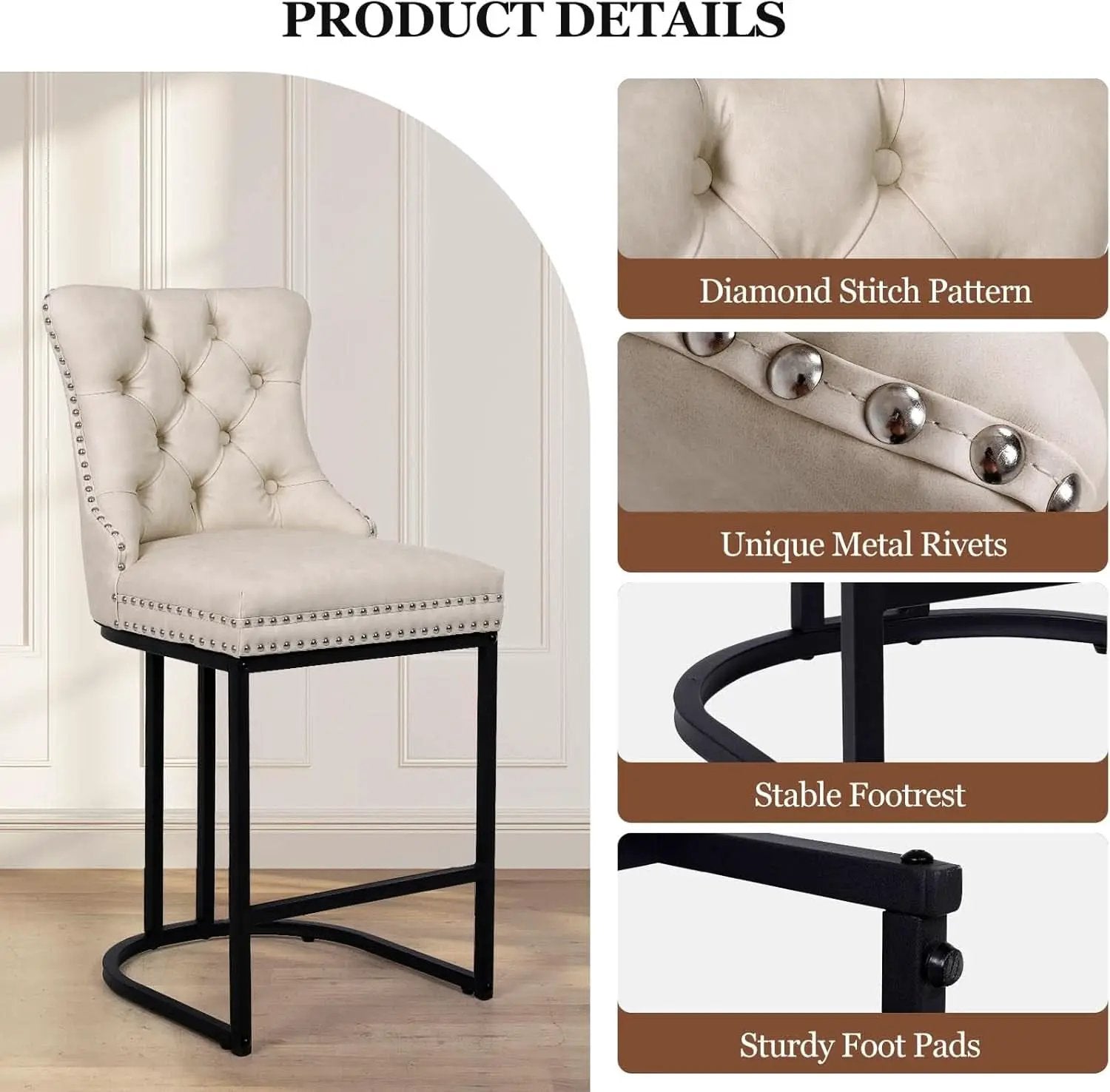 24 Inch Counter Height Bar Stools Beige With Back Faux Leather from PriceLows™