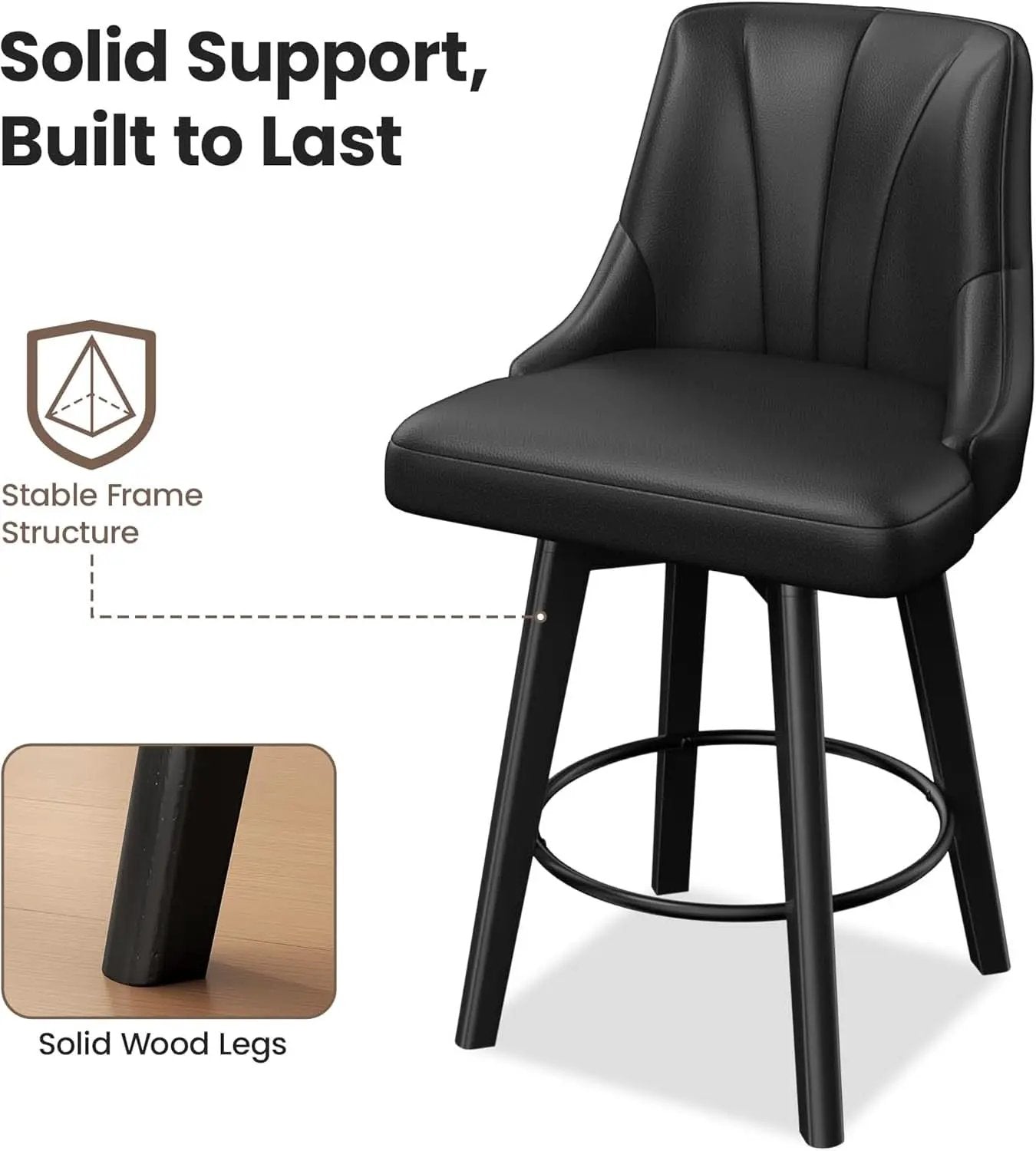 Counter Height Swivel Bar Stool 24 Inch Set Of 3 Black PU Leather from PriceLows™