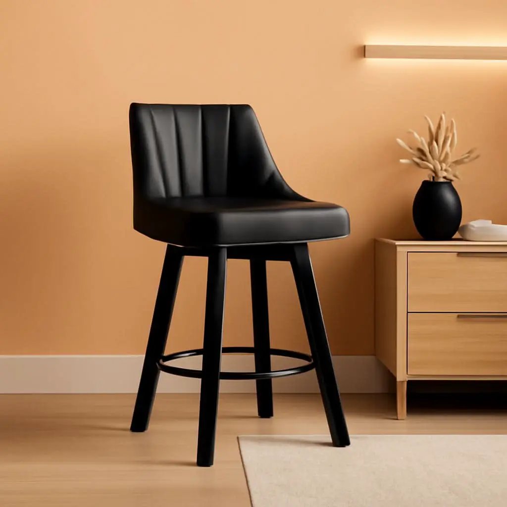 Counter Height Swivel Bar Stool 24 Inch Set Of 3 Black PU Leather from PriceLows™
