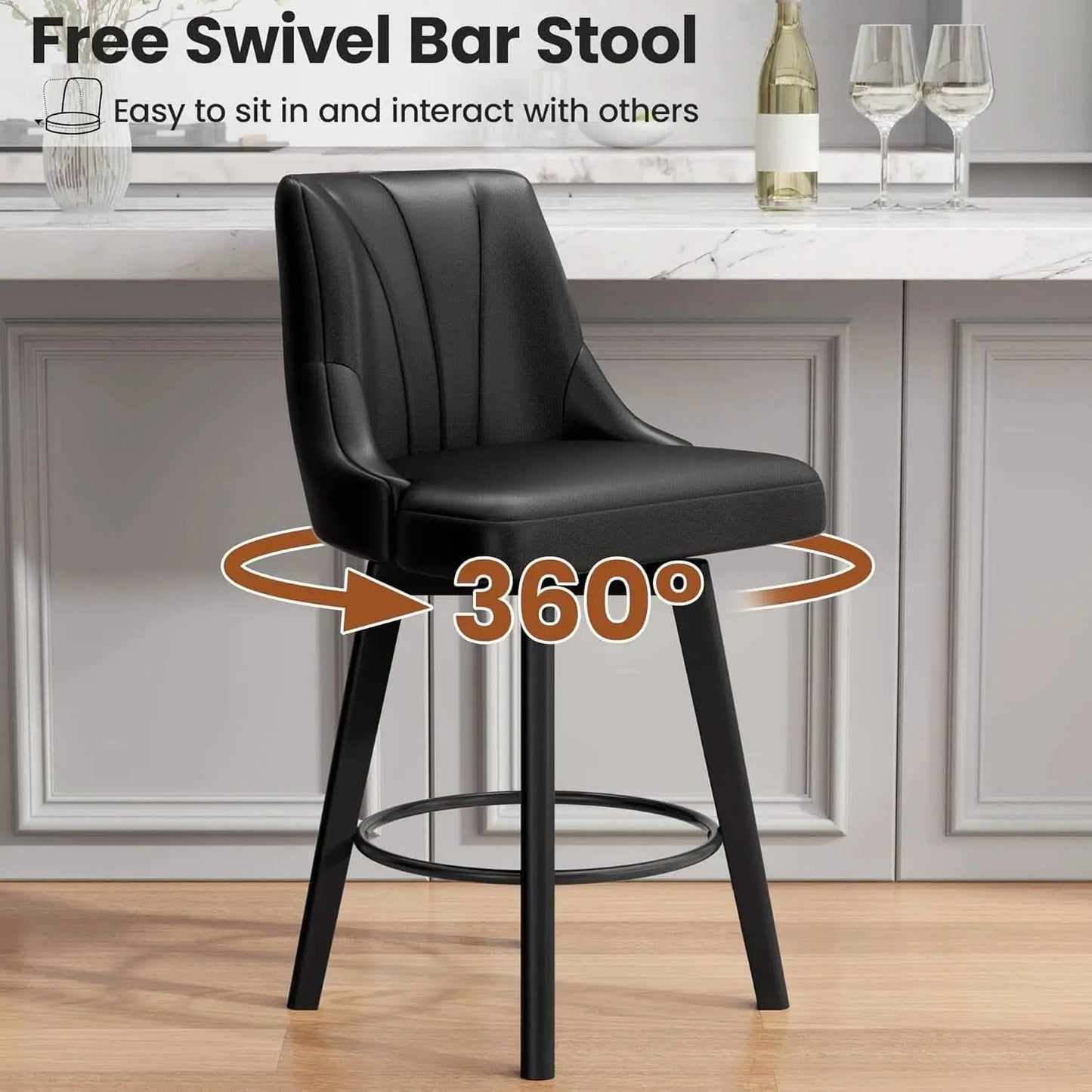 Counter Height Swivel Bar Stool 24 Inch Set Of 3 Black PU Leather from PriceLows™
