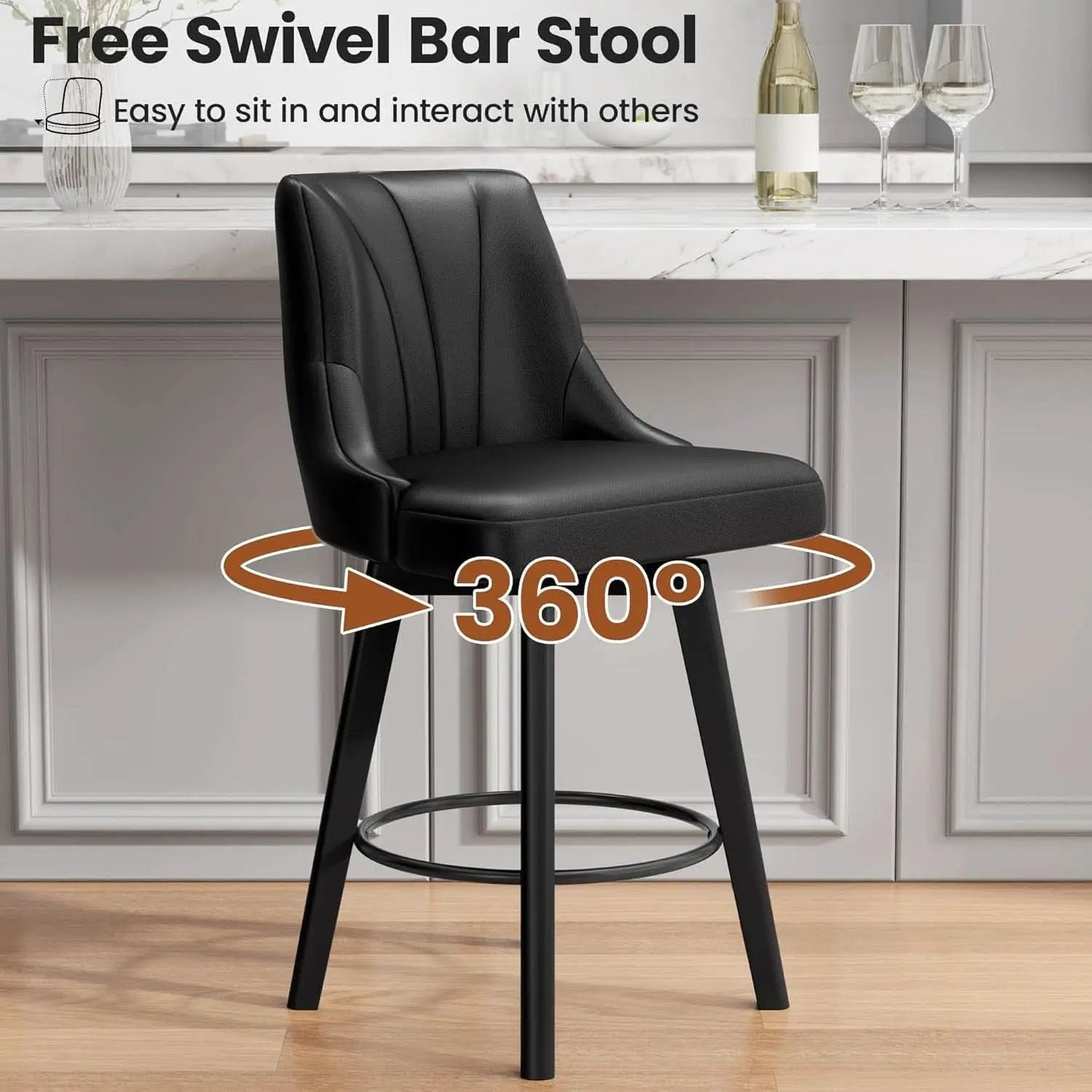 Counter Height Swivel Bar Stool 24 Inch Set Of 3 Black PU Leather from PriceLows™