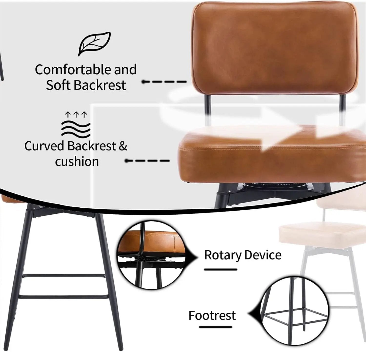 Counter Height Bar Stools Set Of 2 26 Inch Brown PU Leather from PriceLows™