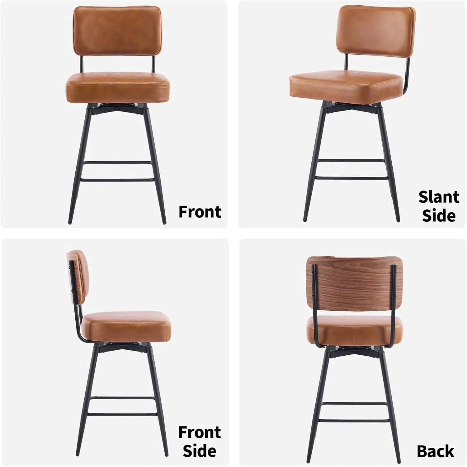Counter Height Bar Stools Set Of 2 26 Inch Brown PU Leather from PriceLows™