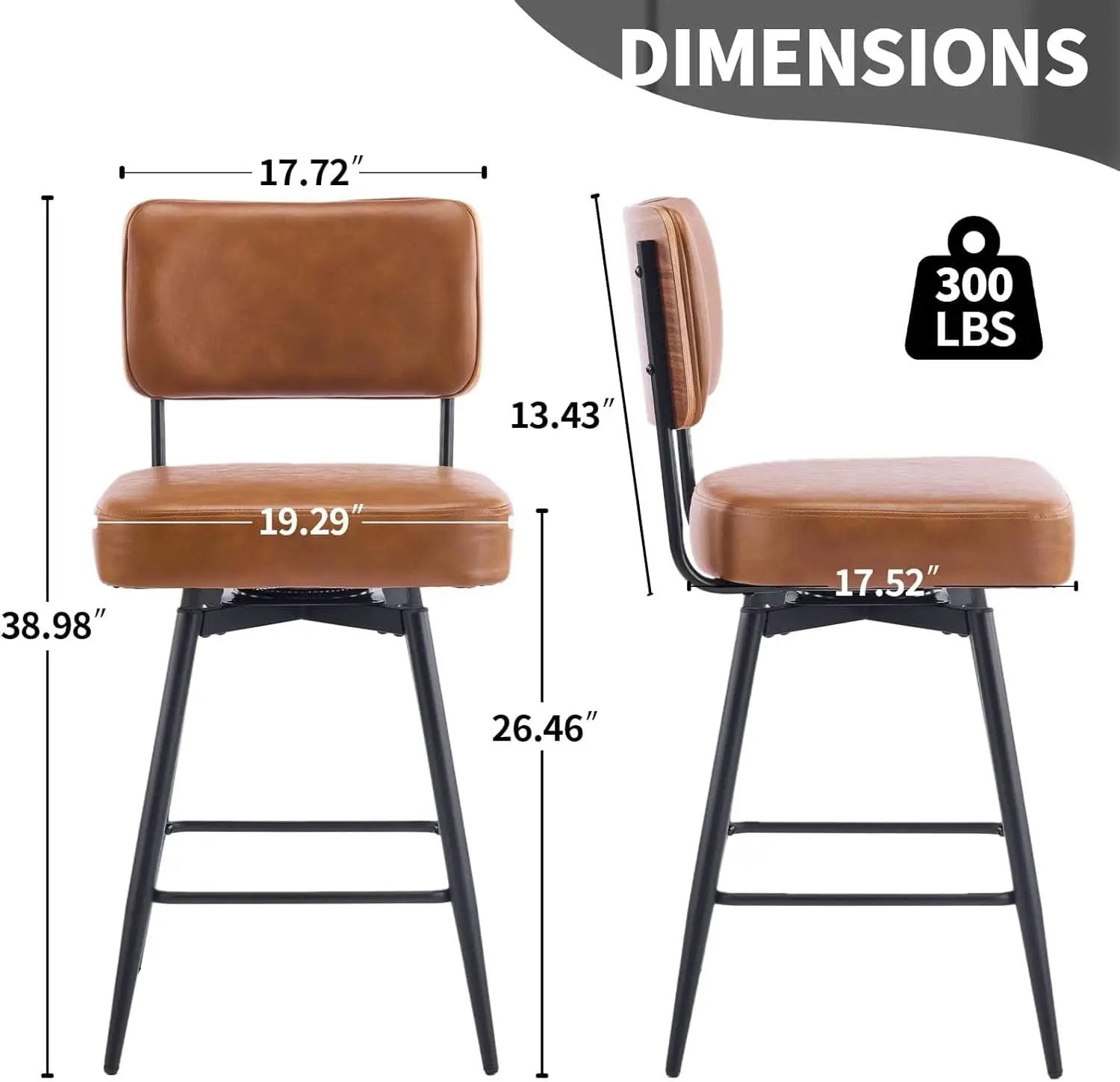 Counter Height Bar Stools Set Of 2 26 Inch Brown PU Leather from PriceLows™