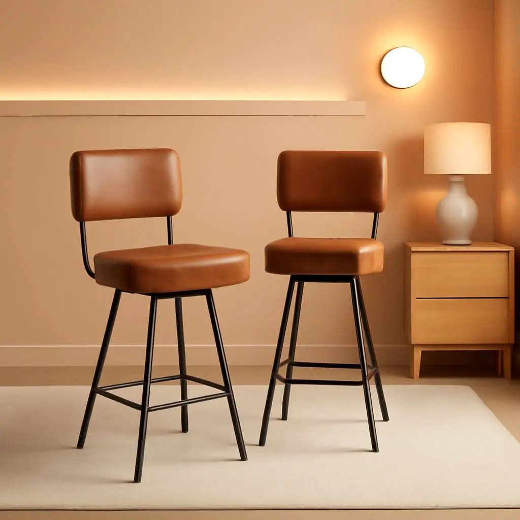 Counter Height Bar Stools Set Of 2 26 Inch Brown PU Leather from PriceLows™
