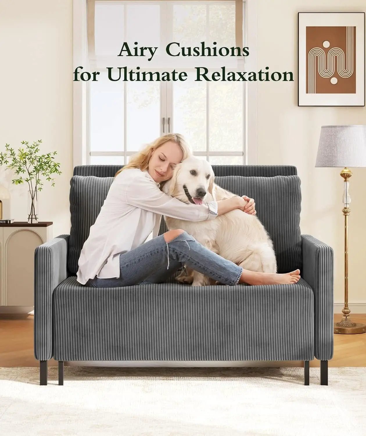 Cozy Corduroy Convertible Sofa Bed With Fluffy Pillows from PriceLows™