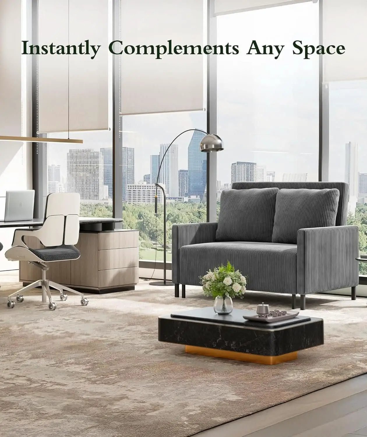 Cozy Corduroy Convertible Sofa Bed With Fluffy Pillows from PriceLows™