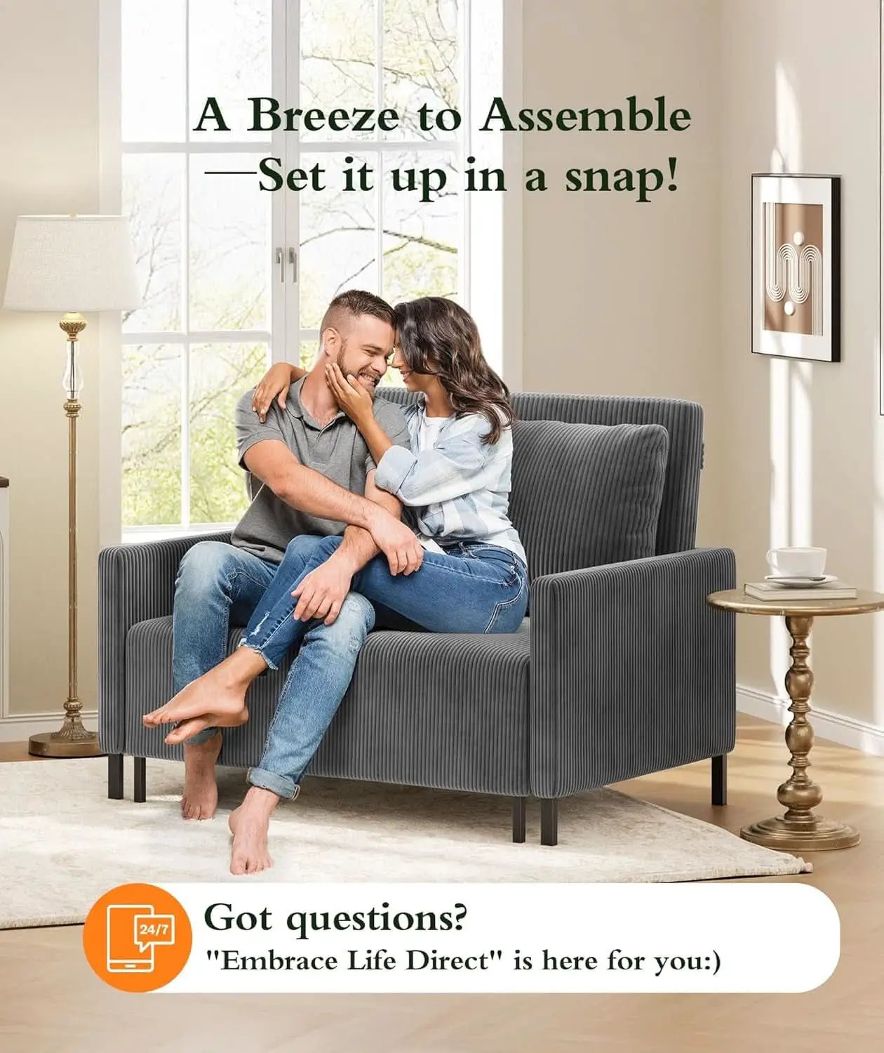 Cozy Corduroy Convertible Sofa Bed With Fluffy Pillows from PriceLows™