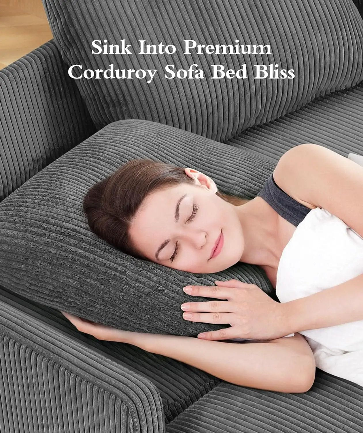 Cozy Corduroy Convertible Sofa Bed With Fluffy Pillows from PriceLows™