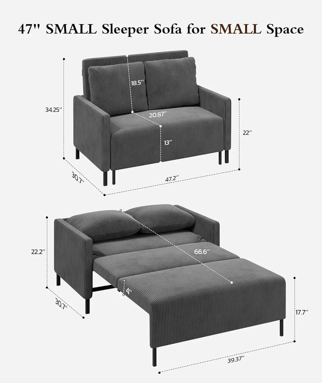 Cozy Corduroy Convertible Sofa Bed With Fluffy Pillows from PriceLows™