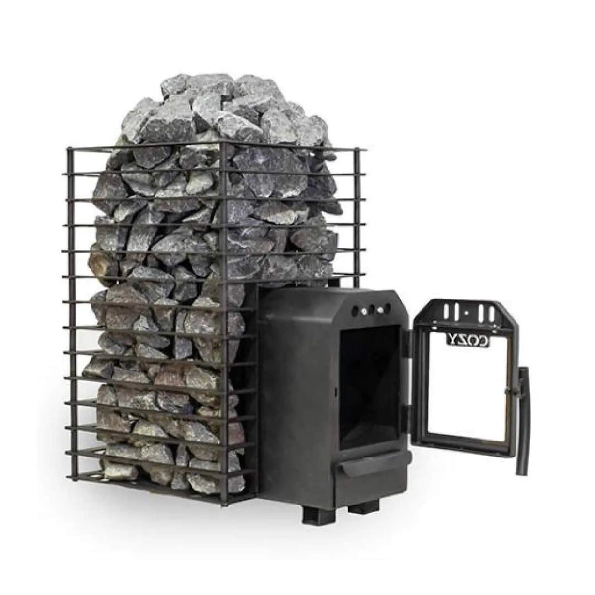 Cozy Heat Quattro Thru-Wall Square Style Sauna Stove With Sauna Stones | Sauna Heater | Outdoor Living Use | Outdoor Living