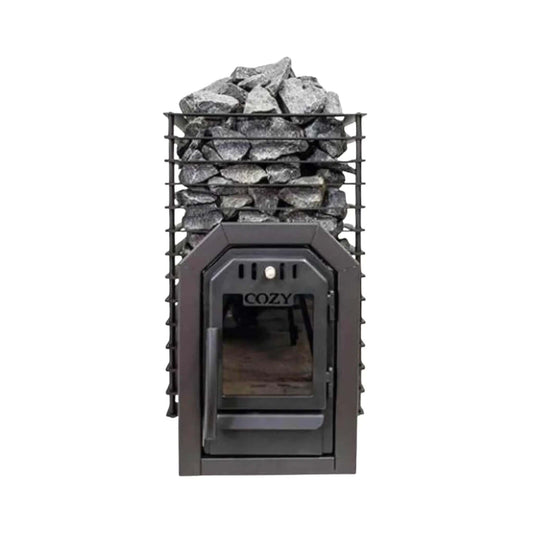 Cozy Heat Quattro Thru-Wall Square Style Sauna Stove With Sauna Stones | Sauna Heater | Outdoor Living Use | Outdoor Living