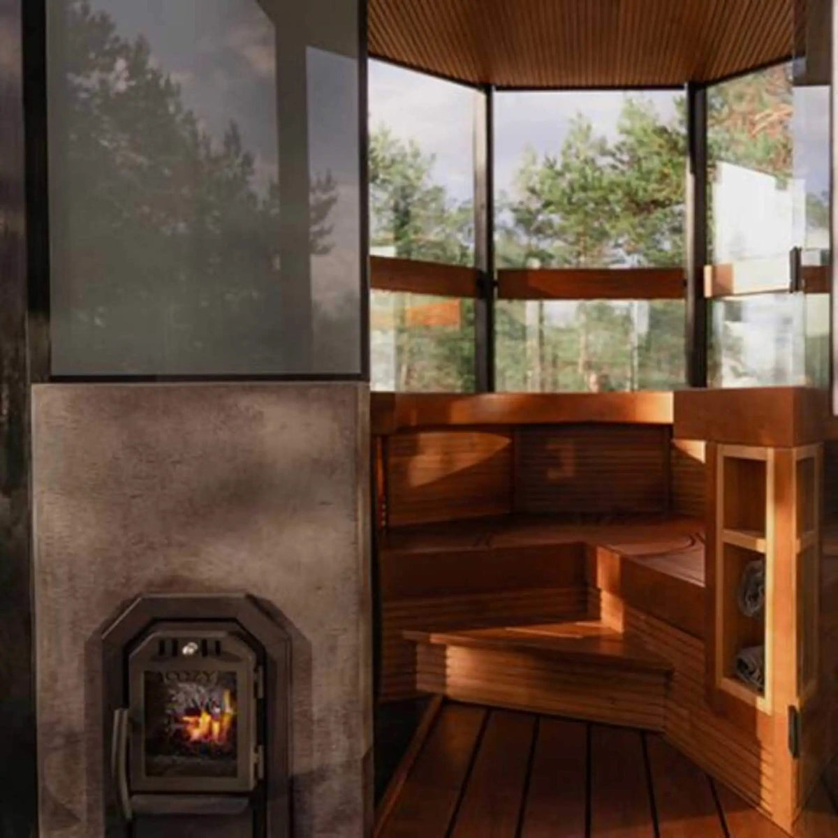 Cozy Heat SW Thru-Wall Wood Burning Sauna Stove With Sauna Stones | Wood | Sauna Heater | Outdoor Living