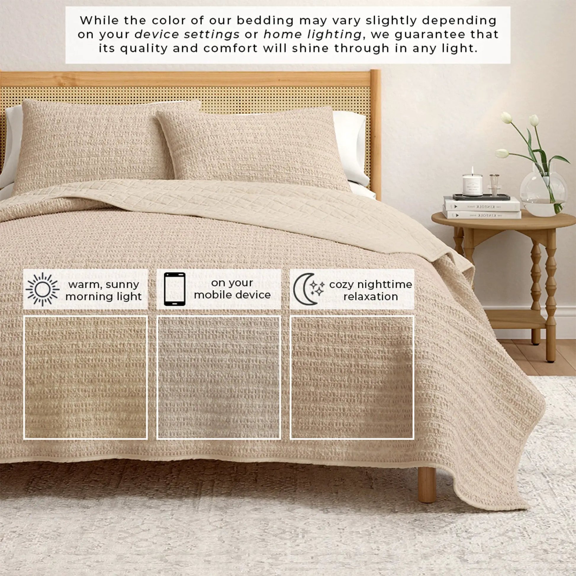 100% Cotton Honeycomb Waffle Garment Washed Quilt Set - Genevieve Collection from PriceLows™