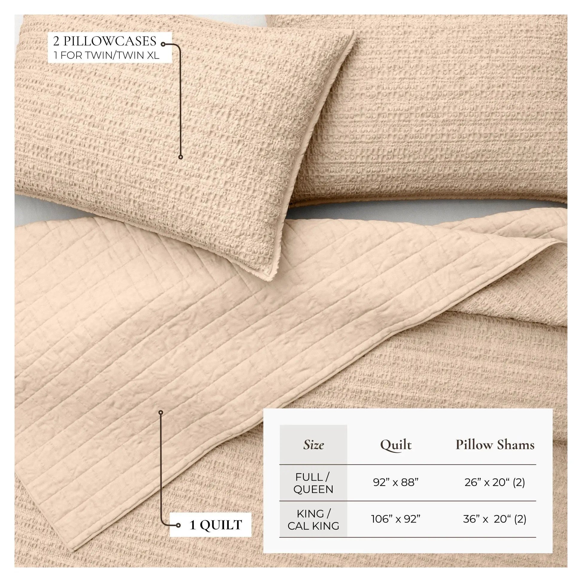 100% Cotton Honeycomb Waffle Garment Washed Quilt Set - Genevieve Collection from PriceLows™