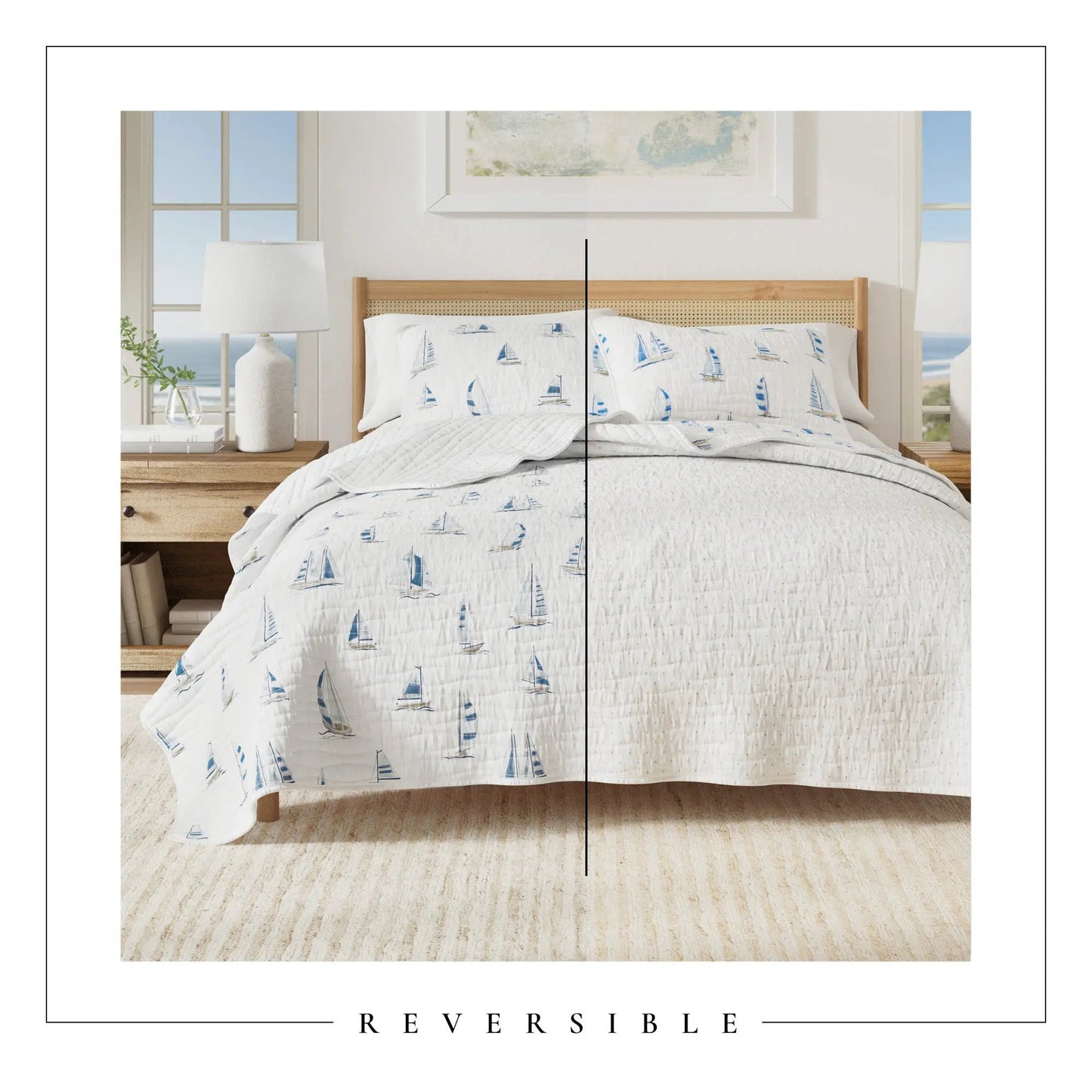 Coastal Blue Sailboat Quilt Set - Marzano Collection from PriceLows™