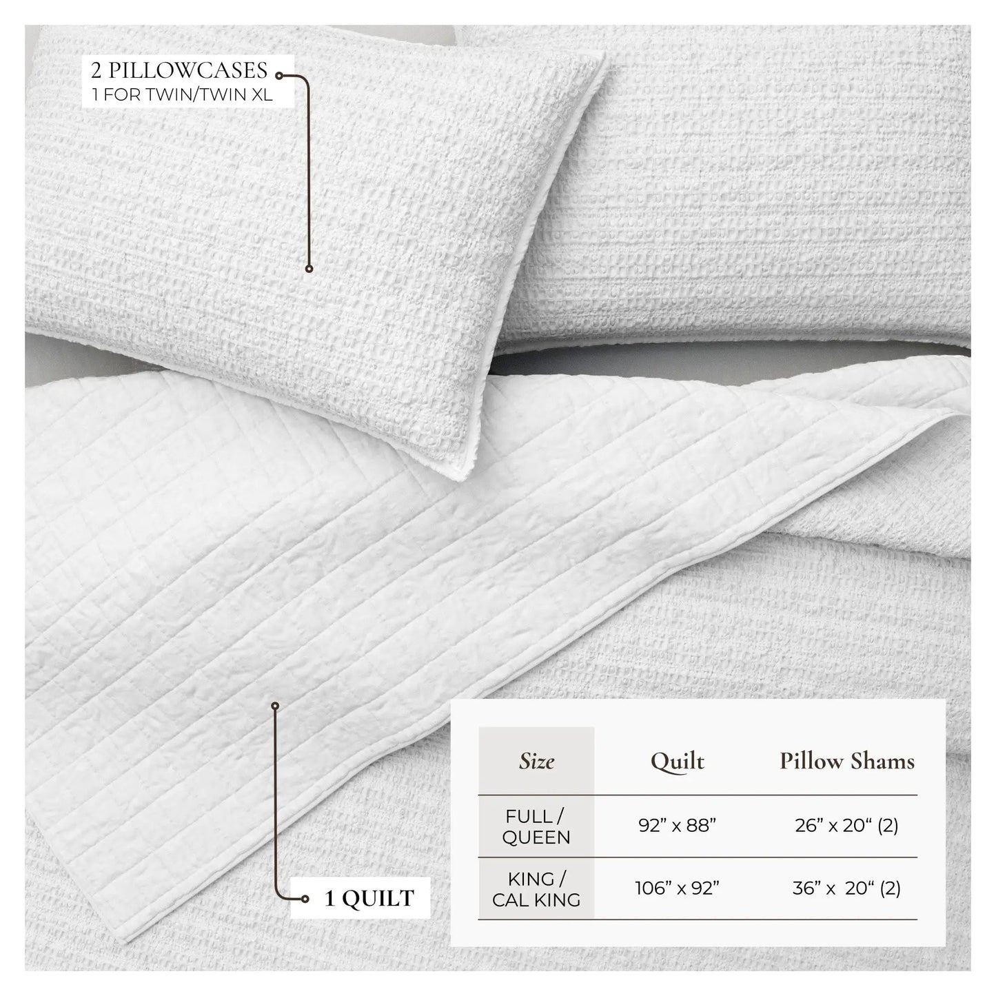 100% Cotton Honeycomb Waffle Garment Washed Quilt Set - Genevieve Collection from PriceLows™