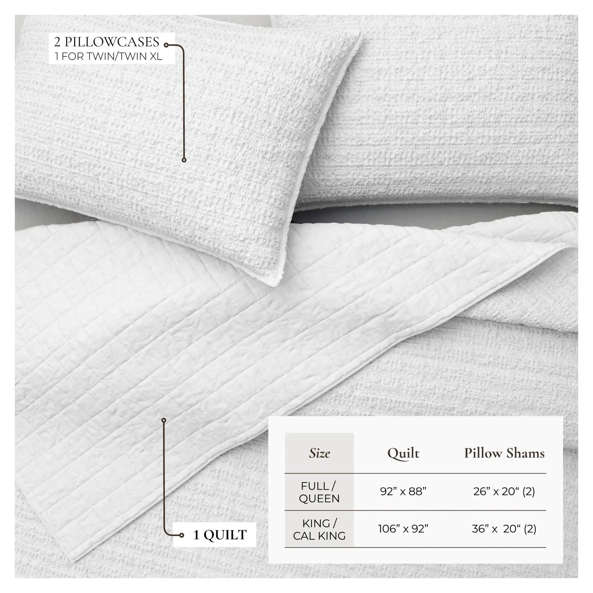 100% Cotton Honeycomb Waffle Garment Washed Quilt Set - Genevieve Collection from PriceLows™