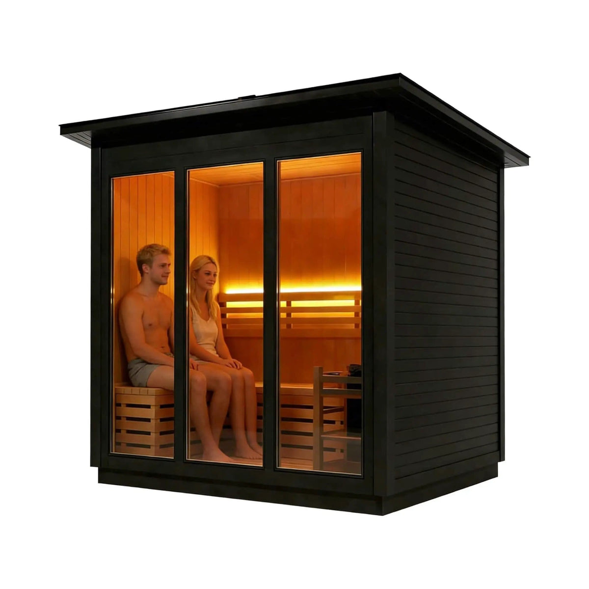Custom 8 Person Luxury Spruce Outdoor Steam Sauna With Double Back Bench, Heater And | 8-Person | Spruce | Outdoor Living