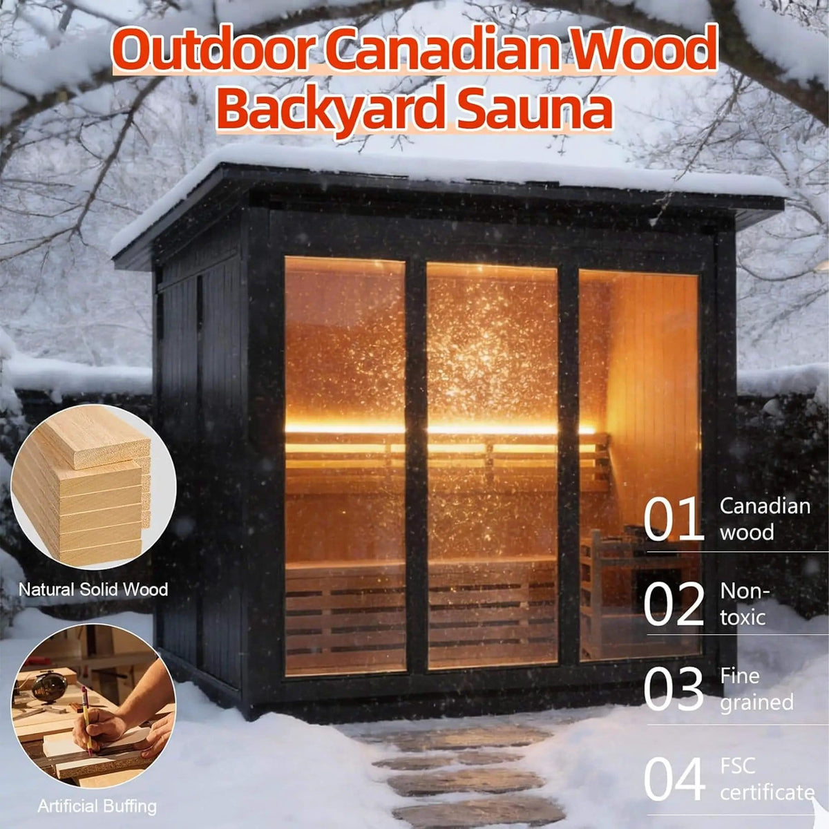 Custom 8 Person Luxury Spruce Outdoor Steam Sauna With Double Back Bench, Heater And | 8-Person | Spruce | Outdoor Living