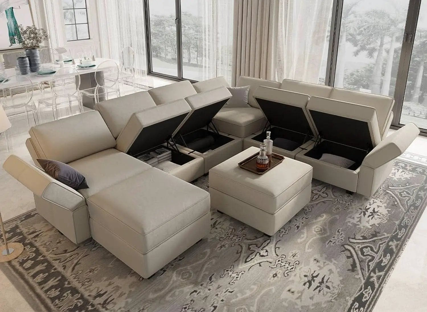 Oversized U Shaped Sectional Sofa With Hidden Storage from PriceLows™